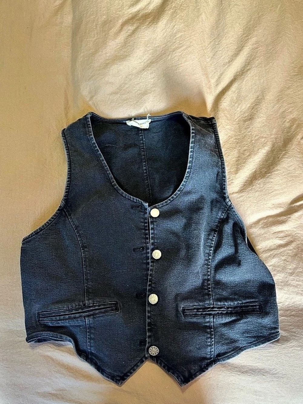 Saints & Hearts Black Button Down Light Weight Denim Vest Lightweight Denim Vest
